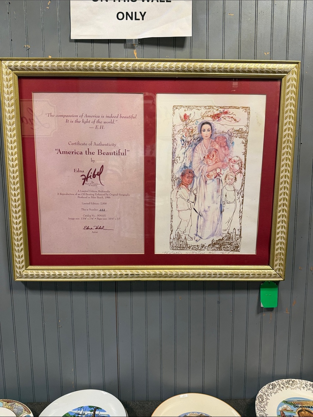 Edna Hibel 'America the Beautiful' Framed Wall Art in Gold and Red
